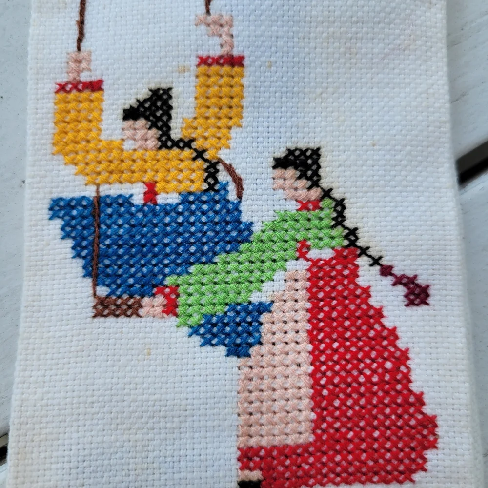 Embroidered Tea Towel  Korea Post-War  Cottage Industry Program & India Souvenir